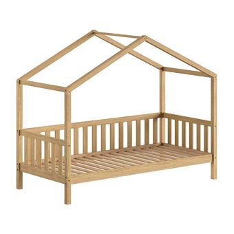 Lit maison à barrière 90x200 en chêne massif - LEIKY - ALTOBUY - 1