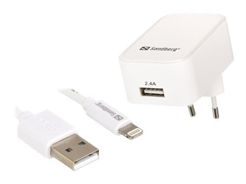 Sandberg - Adaptateur secteur - 2.4 A (USB) - sur le câble : Lightning - pour Apple iPad/iPhone/iPod (Lightning)