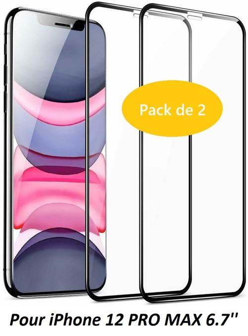 Protection d'écran en verre trempé (100% de surface couverte) pour Apple iPhone  12 Pro Max, Noir, Apple iPhone 12 Pro Max