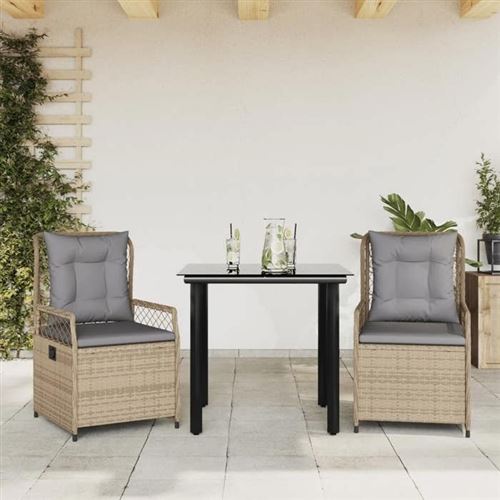 Vidaxl Beige Ensemble À Manger De Jardin Et Coussins 3 Pcs Poly Rotin 3263006 - Image 3
