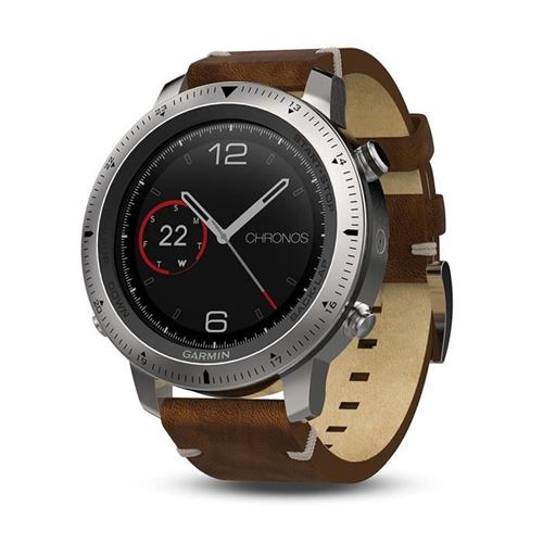 Garmin fenix Chronos - Avec bande en cuir - montre GPS/GLONASS - Randonnée, cycle, Golf, Course à pied, natation 1.2"