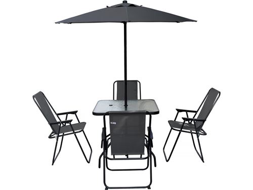 HABITAT ET JARDIN Salon de Jardin Repas avec Parasol en métal Convivia (Gris Anthracite, 4)