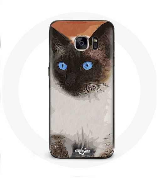 Coque Samsung Galaxy S7 Chat Siamois Noir et blanc Yeux Bleus Maniacase