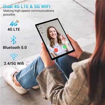 Tablette Tactile 5G 2025 - Android 13 - 12 Go RAM + 256 Go - Écran 10.36" - Gris