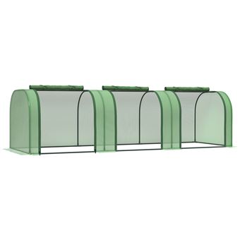 Mini serre de jardin serre à tomates 2,95L x 1l x 0,8H m acier PE haute densité 140 g/m² anti-UV 3 fenêtres zip enroulables vert - 1