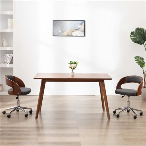 vidaXL Chaises pivotantes à dîner 2 pcs Gris Bois courbé et tissu