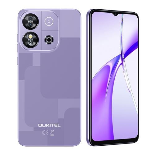 Smartphone Oukitel C57S Violet : 6.52 , 2Go+64 Go + 128Go, 4300mAh, Android 14, Dual SIM 4G,Téléphone Portable-215g