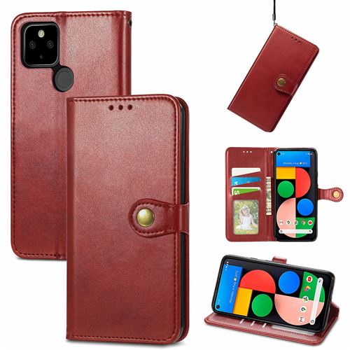 MPFRANCE Housse pour Google Pixel 5A Rouge [Porte Carte, etui portefeuille, boucle]