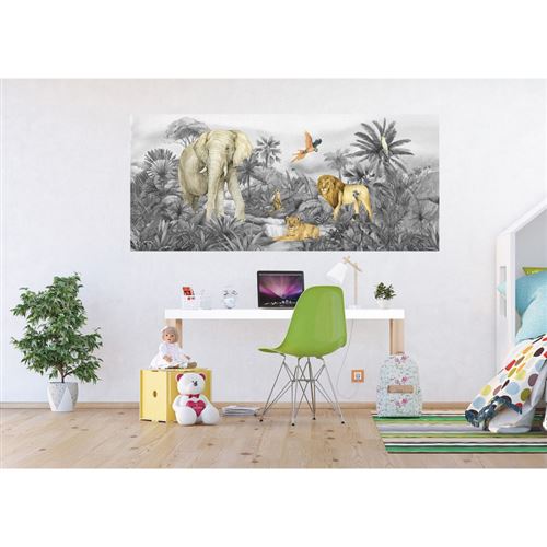 AG ART Poster g ant horizontal animaux de la jungle en noir et blanc