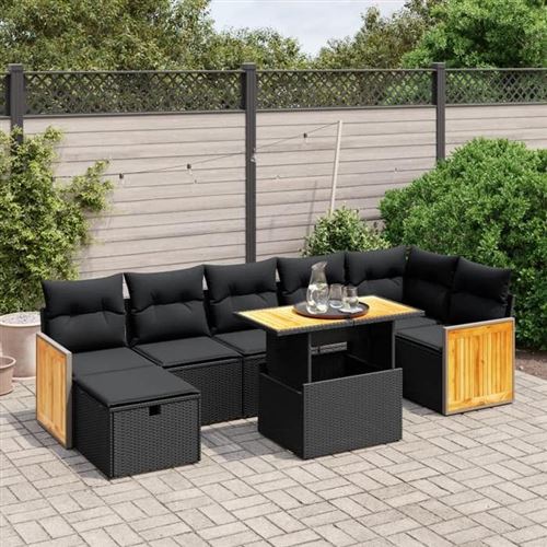 Non Communiqué Noir Vidaxl Salon De Jardin Avec Coussins 8 Pcs, Canapés De Terrasse, Ensemble De Meubles De Patio, Mobilier D'extérieur, 3276254