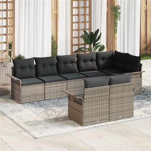 Vidaxl Gris Set De Canapé De Jardin 8 Pièces Avec Coussins Poly Rattan - Image 2