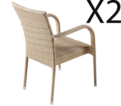 Lot de 2 fauteuils de jardin en rotin coloris naturel - Longueur 58 x profondeur 60 x hauteur 91 cm - PEGANE -