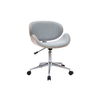30% sur Chaise de bureau à roulettes design en tissu gris clair, bois clair  et acier chromé WALNUT - Achat & prix