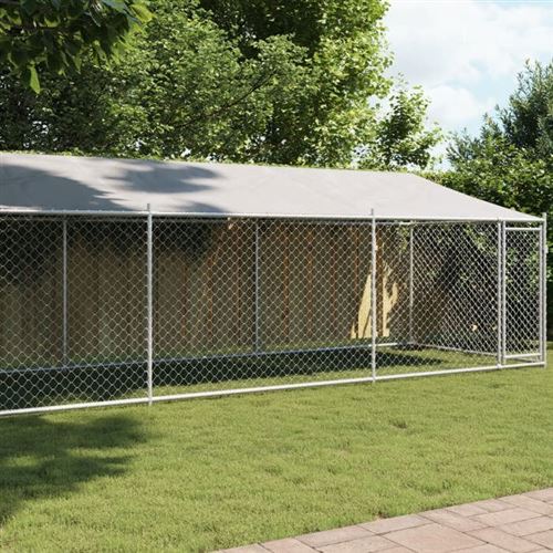 vidaXL Cage pour Chien avec Toit et Porte, Chenil pour Chien, Maison pour Chien, Niche de Jardin Terrasse, Gris 8x2x2 m Acier Galvanisé