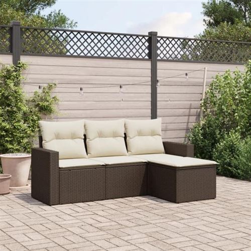 Set Divano Da Giardino 4 Pz Con Cuscini Marrone In Polyrattan - Vidaxl
