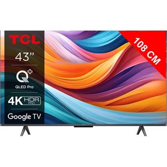 TCL 43T7B - Classe de diagonale 43" T7B Series TV LCD rétro-éclairée par LED - QLED Pro - Smart TV - Google TV - 4K UHD (2160p) 3840 x 2160 - HDR - Quantum Dot Pro - titane métallique brossé - 1