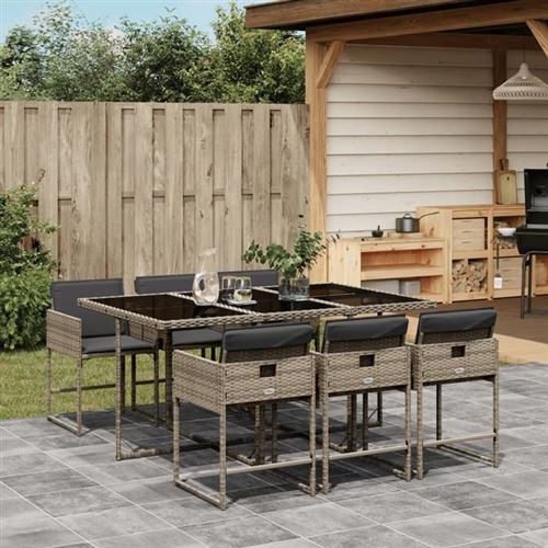 Non Communiqué Gris Vidaxl Ensemble À Manger De Jardin Et Coussins 7 Pcs Rotin 3278035