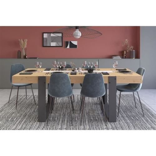 Table a manger - Decor chene artisan et Gris Ombre - L 223,9 x P 93 x H 78,6 cm - LOFT