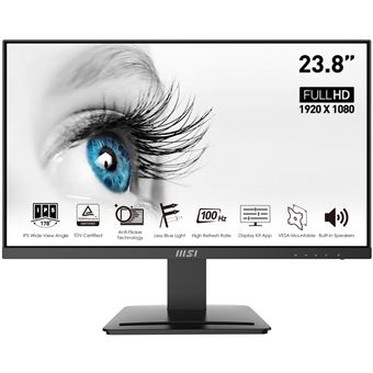 MSI PRO MP243X - LCD-monitor - 24" (23.8" zichtbaar) - 1920 x 1080 Full HD (1080p) @ 100 Hz - IPS - 1000:1 - 1 ms - HDMI, DisplayPort - luidsprekers - 1