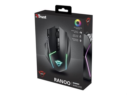 Trust GXT 131 Ranoo - Souris - pour droitiers - optique - 9 boutons - sans fil - 2.4 GHz - récepteur sans fil USB - noir