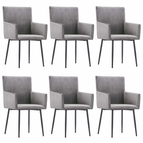 vidaXL Chaises de salle à manger avec accoudoirs 6 pcs Gris Velours