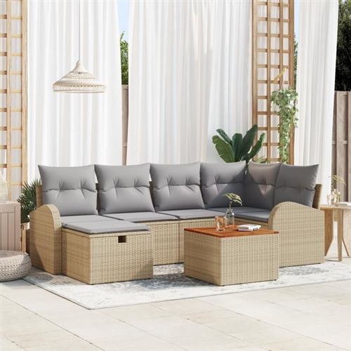 Vidaxl Beige Ensemble De Canapé De Jardin 7 Pc Poly Rotin - Image 2
