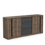 Enfilade MONACO - Décor chêne et noir - 2 Portes coulissantes + 3 Tiroirs - L206 x P44,9 x H94 cm - CBA MEUBLES