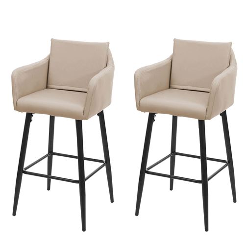 Mendler 2X Tabouret de Bar HWC-H93, Tabouret de comptoir, Repose-Pieds m&eacute;tal - Similicuir Taupe