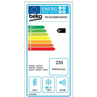 Réfrigérateur combiné 60cm 343l Beko rcse366k40w