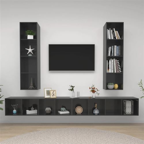 vidaXL Meubles TV muraux 4 pcs Gris brillant Bois d'ingénierie3079897