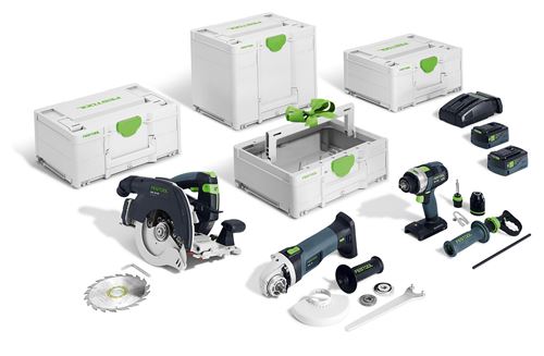Pack 3 outils menuiserie 18 V (HKC 55 + TPC 18 + AGC 18) + 2 batteries 5 Ah + chargeur + Systainer FESTOOL 578025