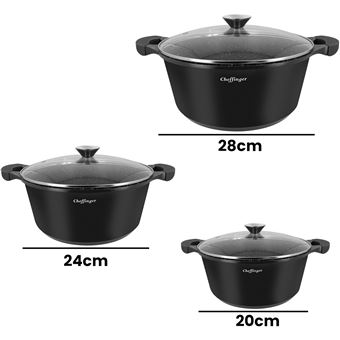 Cheffinger Marmite à Tajine 28 cm Revêtu en Marbre avec Poignées Soft-touch Noir