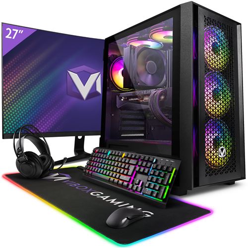 Vibox VII-26 PC Gamer - 27" 165Hz Écran Pack Incurvé - Intel i7 13700F Processeur 5.2GHz - Nvidia RTX 3070 Ti 8Go - 16Go RAM - 1To NVMe M.2 SSD - 850W PSU - Windows 11 - WiFi