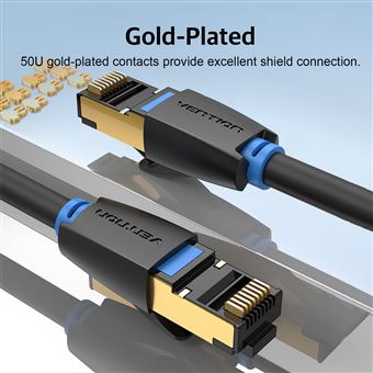 Câble Réseau Cat8 1.5 M – Blindé S/FTP, 40 Gb/s – Connecteurs RJ45 Dorés – Gris LSZH