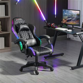 Amstrad AMS LED FUSION BK Fauteuil / Chaise de bureau Gamer noir avec éclairage LED 366 effets   Télécommande | Leroy Merlin