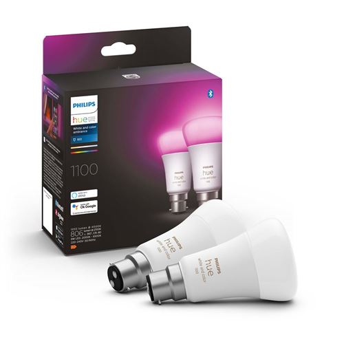 Pack de 2 ampoules connectées Philips Hue White et Color Ambiance B22 75W Blanc