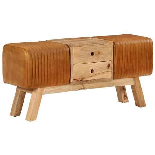 vidaXL Banc de bok Marron 107 cm Cuir de chèvre véritable
