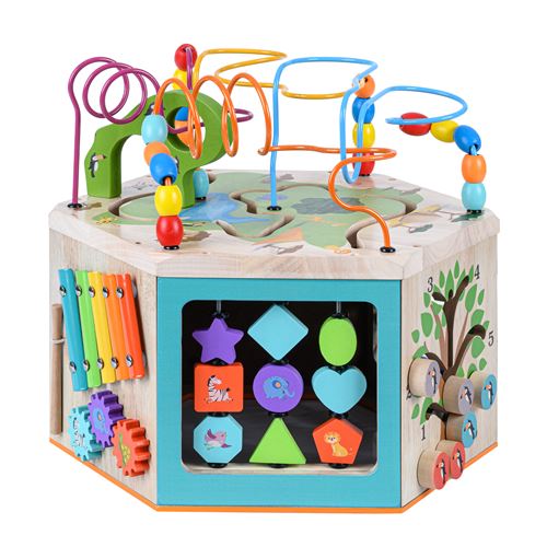 Grand Cube D’Activité En Bois 7 En 1 Jeu D’ Éveil 1 An Premier Âge Éducatif Apprentissage Bébé Teamson Kids PS-T0005