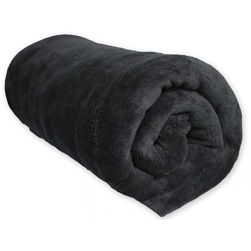 Soleil d'ocre couverture polaire microfibre unie noir 220x240 cm. Extra douce