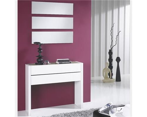 Meuble d entrée moderne blanc et couleur bois clair CORFOU 2 - L 100 x P 28 x H 60 cm
