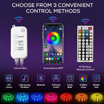Ruban LED,Bluetooth Smart App Contrôle Bande Led RGB avec