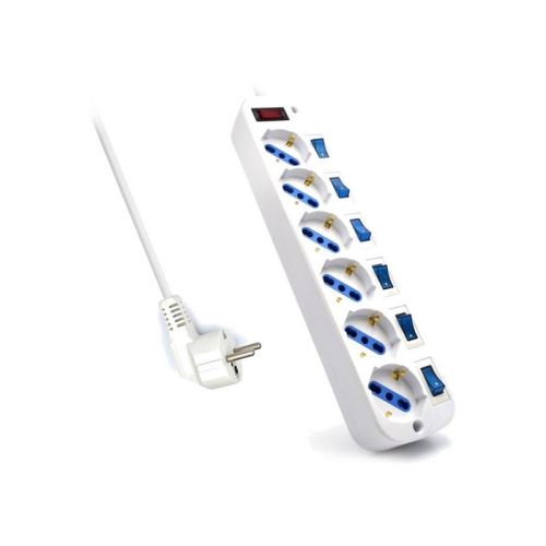 Ewent Regleta Base Multiple 6 Tomas Enchufes Schuko con Interruptor Independiente Iluminado con Cable 1.5 M / 3 M / 5 M Metros | Protección Infantil