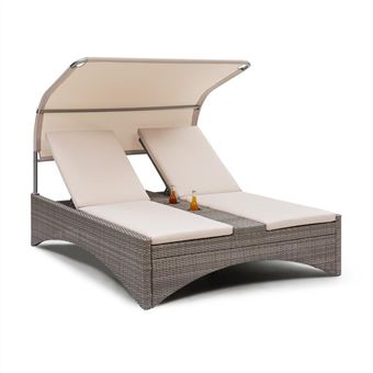 Chaise longue de jardin - blumfeldt Eremitage Double - Transat - 2 personnes - Bain de soleil - 4 positions - Cadre aluminium - Crème - 1