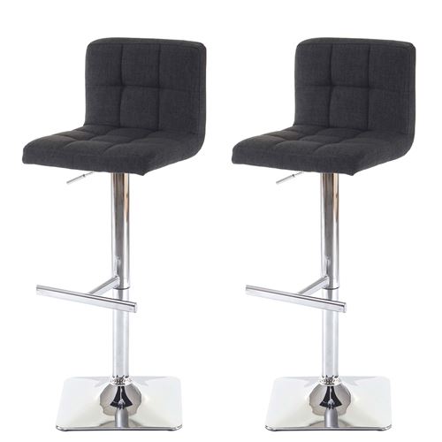 2x tabouret de bar Kavala tissu gris foncé pied acier chromé