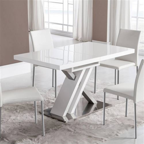 Table de repas extensible SONE design laqué blanc brillant 130/170x80 cm