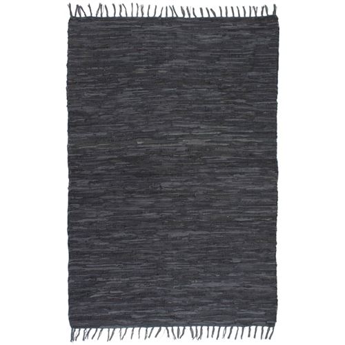 vidaXL Tapis Chindi Cuir tissé à la main 190 x 280 cm Gris