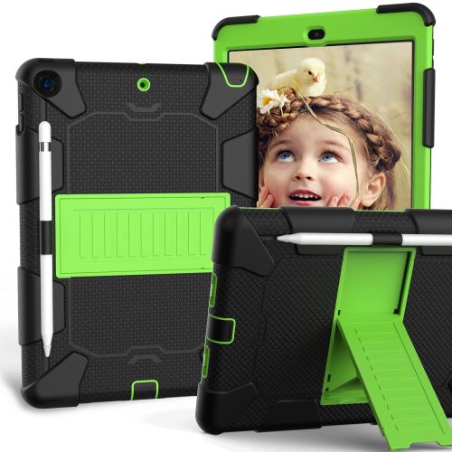 Coque en TPU + Silicone combo avec béquille noir/vert pour votre Apple iPad 10.2 (2019)