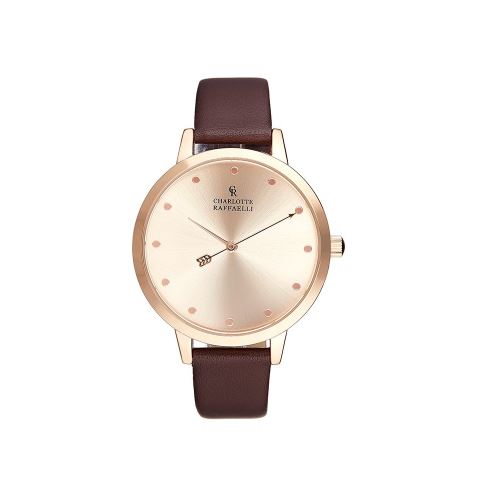 Montre Femme Charlotte Rafaelli Cadran 36mm En Steel Rose Doré Et Bracelet Marron En Cuir Authentique CRB006