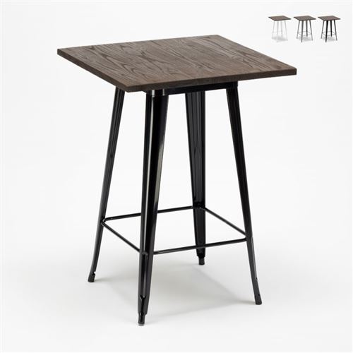 Table haute pour tabourets Tolix industriel en métal acier et bois 60x60 Welded, Couleur: Noir
