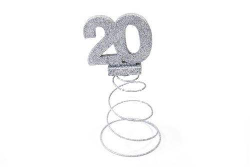 Lot de 10 Centres de table pour anniversaire 20 ans - Argent pailletée